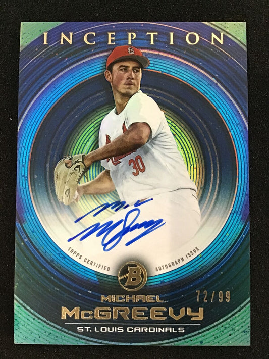 Michael McGreevy 2022 Bowman Inception Prospect Auto Blue Foil /99 SP Cardinals - Columbia Hobby - Sports Card Boxes - Toploaders - Card Savers