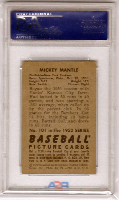 MICKEY MANTLE 1952 Bowman #101 PSA 4.5 VG - EX+ - YANKEES - Columbia Hobby - Sports Card Boxes - Toploaders - Card Savers