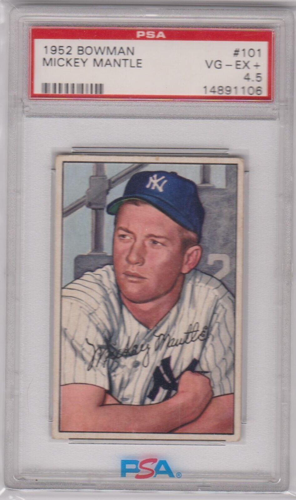 MICKEY MANTLE 1952 Bowman #101 PSA 4.5 VG - EX+ - YANKEES - Columbia Hobby - Sports Card Boxes - Toploaders - Card Savers