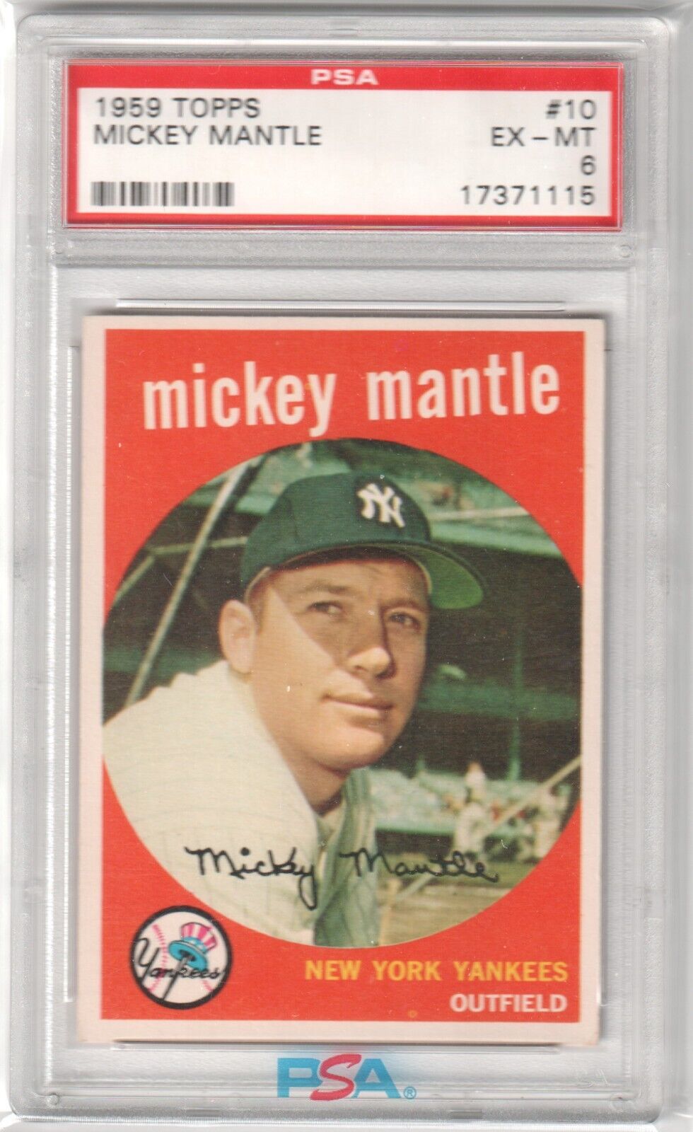 MICKEY MANTLE 1959 Topps #10 PSA 6 EX - MT - YANKEES - Columbia Hobby - Sports Card Boxes - Toploaders - Card Savers