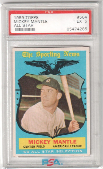 MICKEY MANTLE 1959 Topps All Star #564 PSA 5 EX - YANKEES - Columbia Hobby - Sports Card Boxes - Toploaders - Card Savers
