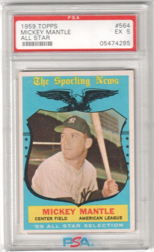 MICKEY MANTLE 1959 Topps All Star #564 PSA 5 EX - YANKEES - Columbia Hobby - Sports Card Boxes - Toploaders - Card Savers