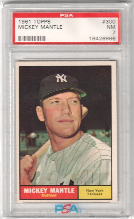 MICKEY MANTLE 1961 Topps #300 PSA 7 NM - YANKEES - Columbia Hobby - Sports Card Boxes - Toploaders - Card Savers