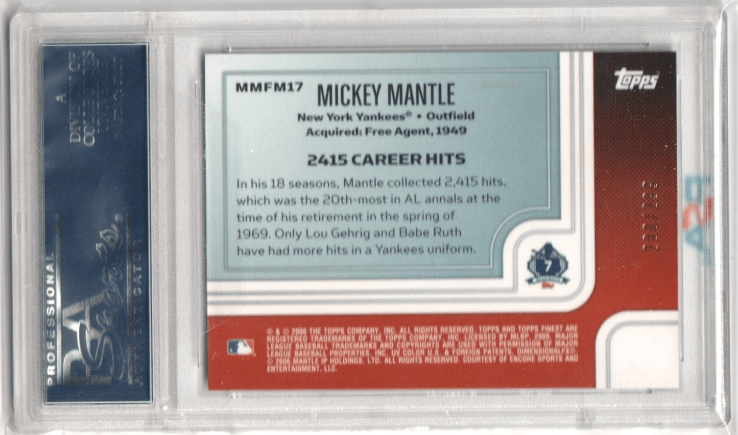 MICKEY MANTLE 2006 Topps Finest Moments Blue Refractor #/299 PSA 10 GEM MINT - Columbia Hobby - Sports Card Boxes - Toploaders - Card Savers