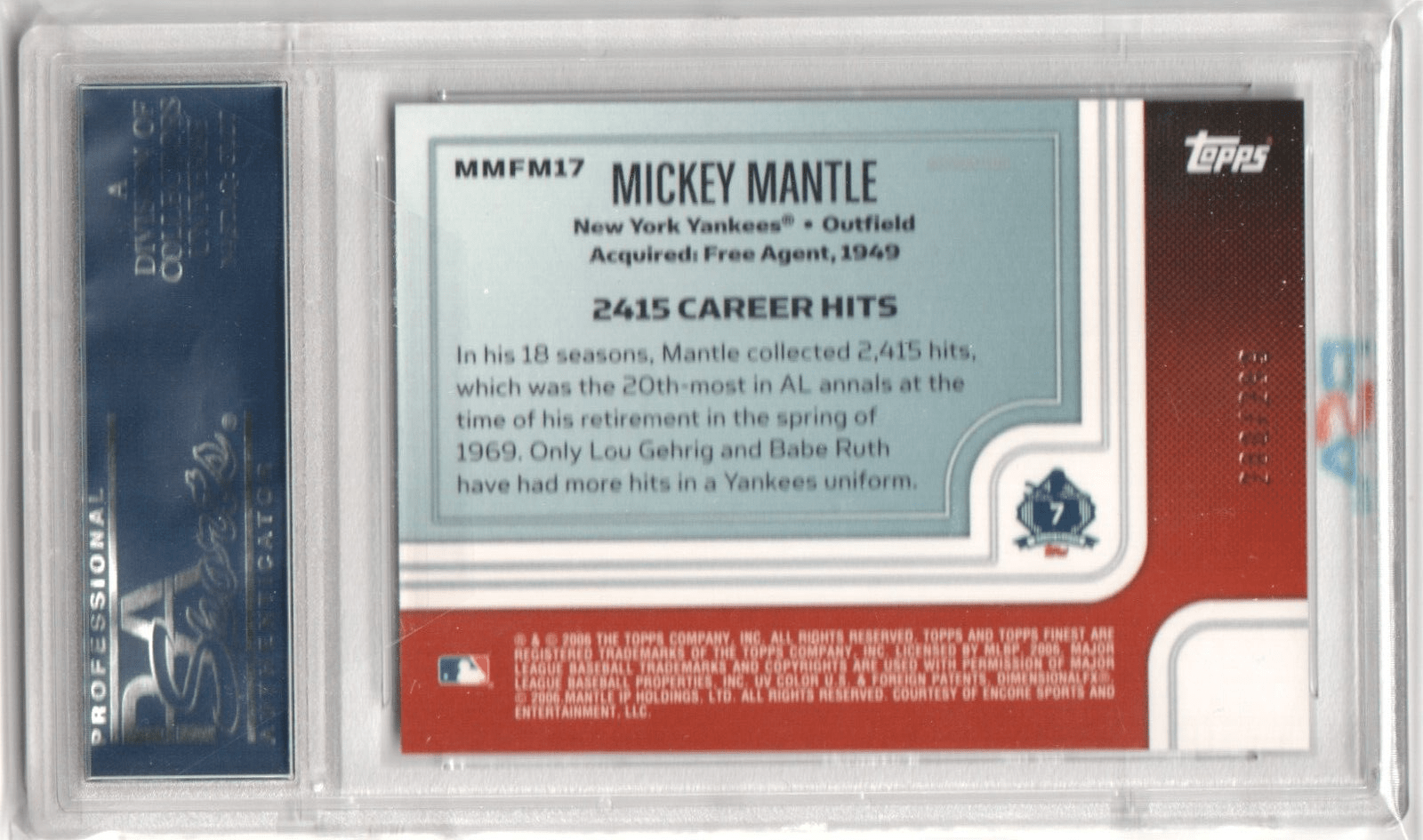 MICKEY MANTLE 2006 Topps Finest Moments Blue Refractor #/299 PSA 10 GEM MINT - Columbia Hobby - Sports Card Boxes - Toploaders - Card Savers