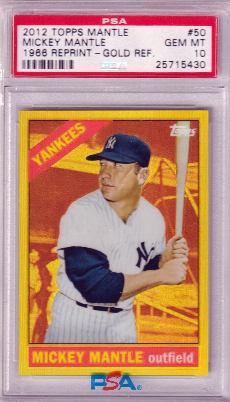 MICKEY MANTLE 2012 Topps 1966 Reprint Gold Refractor #50 PSA 10 GEM MINT YANKEES - Columbia Hobby - Sports Card Boxes - Toploaders - Card Savers