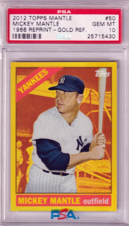 MICKEY MANTLE 2012 Topps 1966 Reprint Gold Refractor #50 PSA 10 GEM MINT YANKEES - Columbia Hobby - Sports Card Boxes - Toploaders - Card Savers