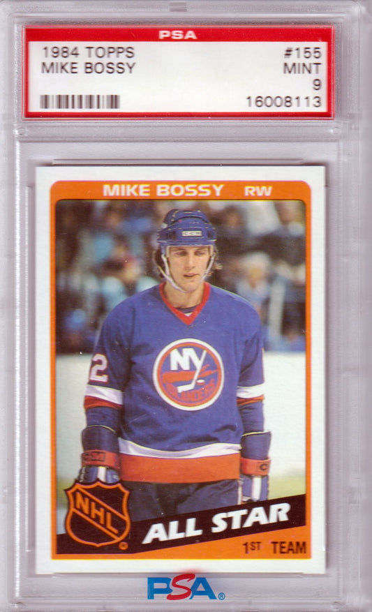 MIKE BOSSY 1984 - 85 Topps #155 PSA 9 MINT - ISLANDERS - Columbia Hobby - Sports Card Boxes - Toploaders - Card Savers