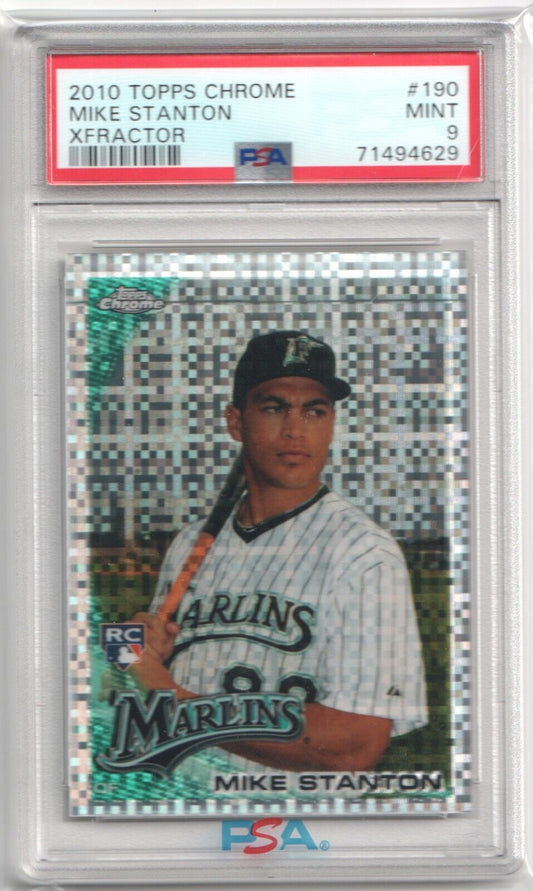 MIKE GIANCARLO STANTON 2010 Topps Chrome RC Rookie Xfractor PSA 9 MINT - YANKEES - Columbia Hobby - Sports Card Boxes - Toploaders - Card Savers