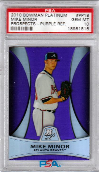 MIKE MINOR 2010 Bowman Platinum RC Rookie #PP18 Purple Refractor PSA 10 Pop 1 - Columbia Hobby - Sports Card Boxes - Toploaders - Card Savers