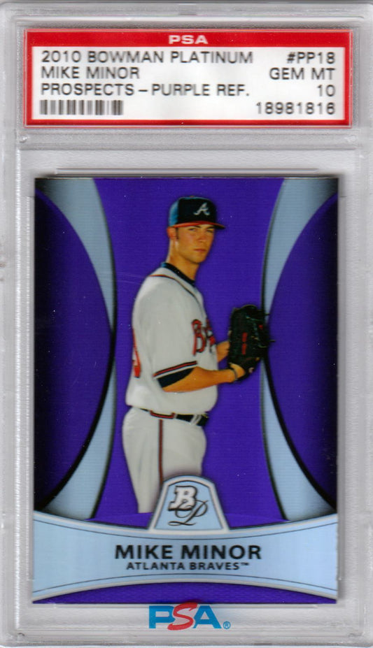 MIKE MINOR 2010 Bowman Platinum RC Rookie #PP18 Purple Refractor PSA 10 Pop 1 - Columbia Hobby - Sports Card Boxes - Toploaders - Card Savers