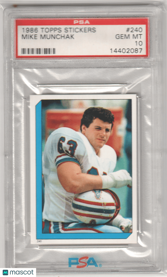 MIKE MUNCHAK 1986 Topps Stickers 240 PSA 10 GEM MINT - Pop 8 - Columbia Hobby - Sports Card Boxes - Toploaders - Card Savers