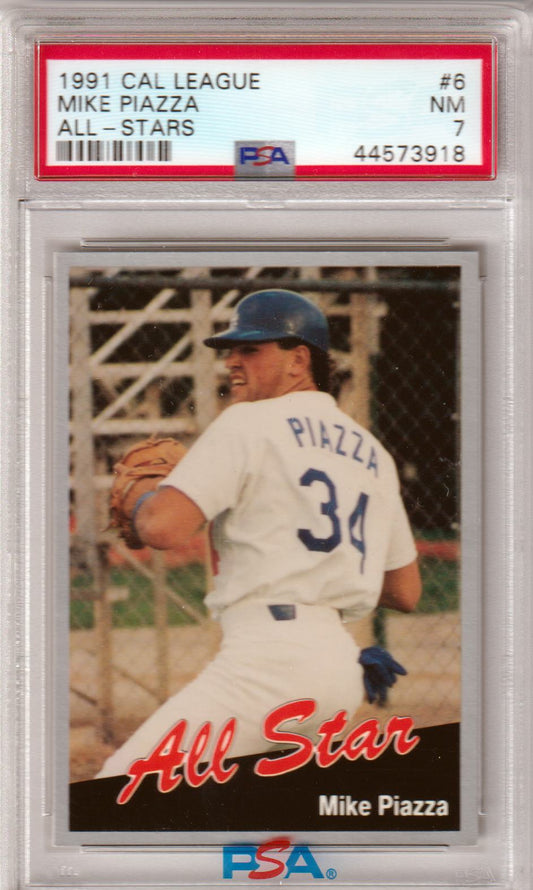 MIKE PIAZZA 1991 Cal League All - Stars RC ROOKIE #6 All Stars PSA 7 NM - DODGERS - Columbia Hobby - Sports Card Boxes - Toploaders - Card Savers