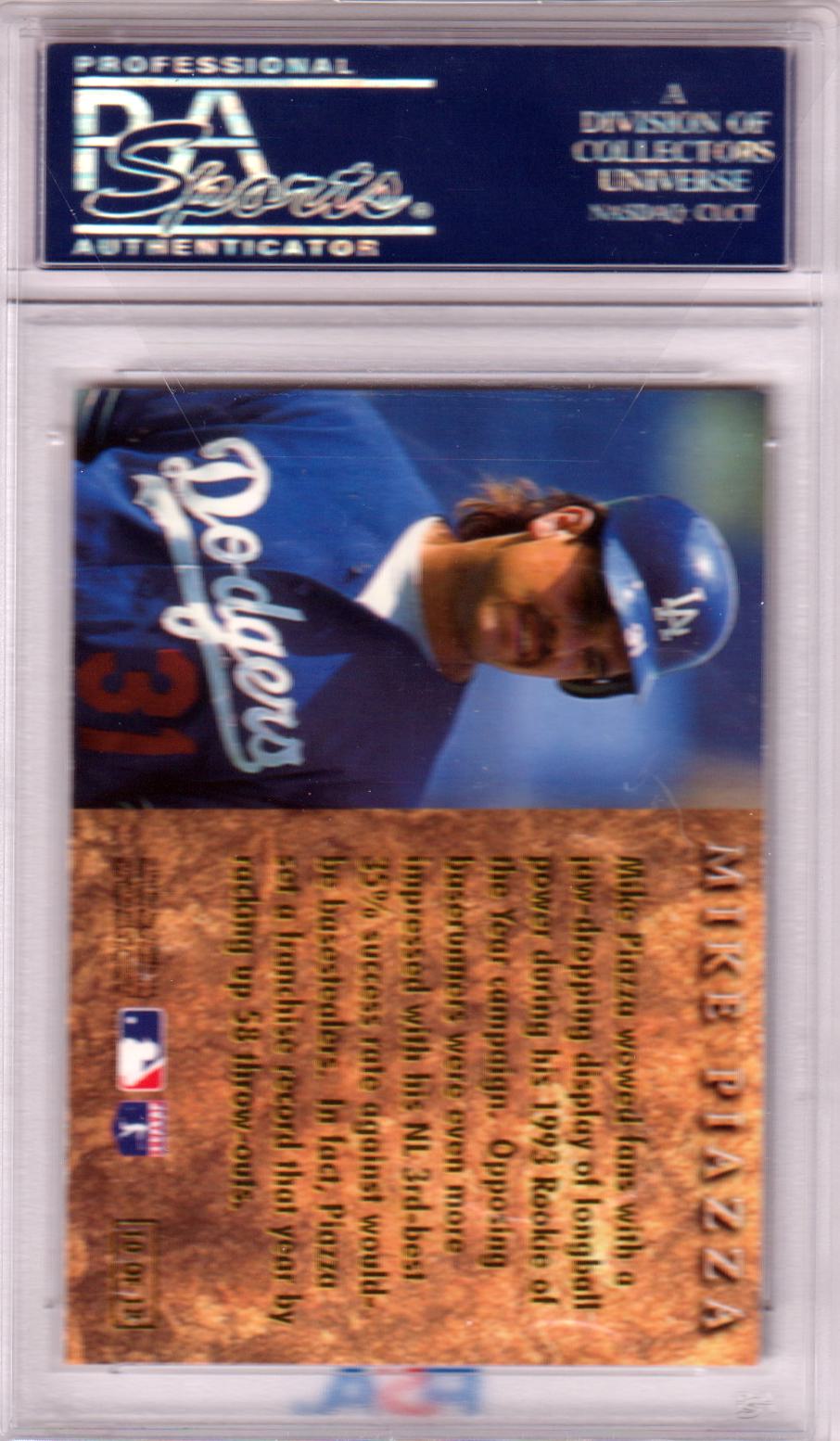 MIKE PIAZZA 1996 Fleer Ultra Prime Leather #10 PSA 8 NM - MT - DODGERS POP 2 - Columbia Hobby - Sports Card Boxes - Toploaders - Card Savers