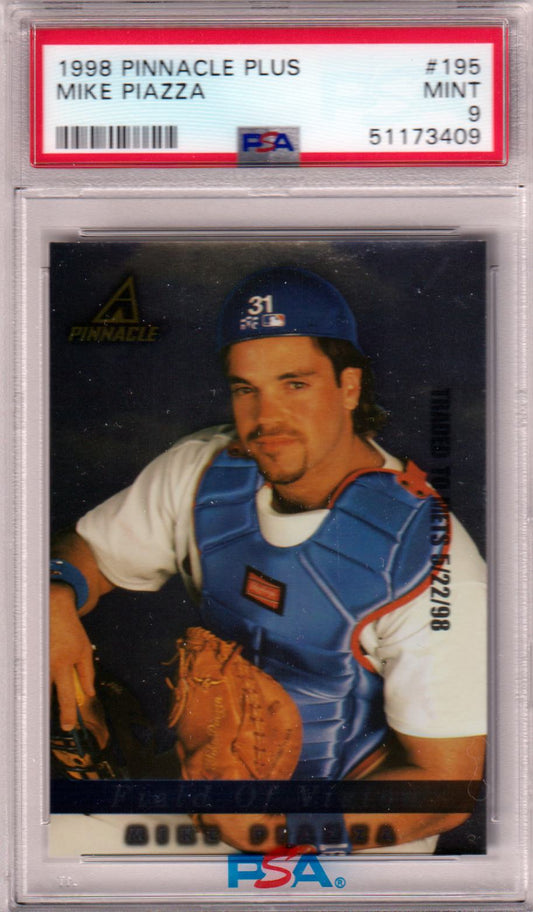 MIKE PIAZZA 1998 Pinnacle Plus #195 PSA 9 MINT - DODGERS - POP 2 - Columbia Hobby - Sports Card Boxes - Toploaders - Card Savers