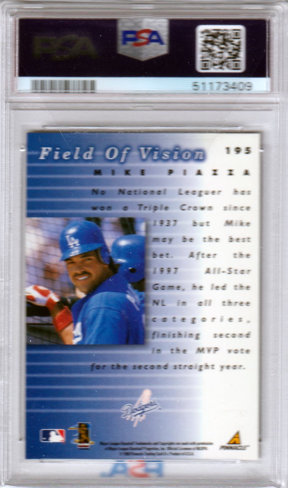 MIKE PIAZZA 1998 Pinnacle Plus #195 PSA 9 MINT - DODGERS - POP 2 - Columbia Hobby - Sports Card Boxes - Toploaders - Card Savers