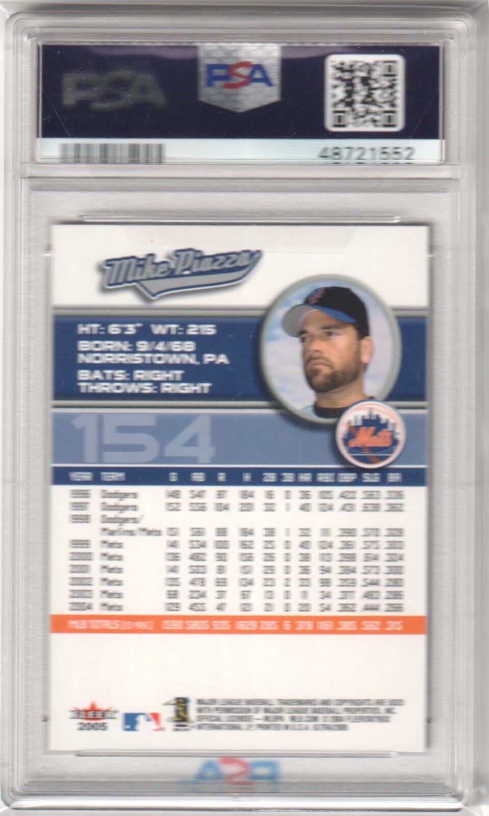 MIKE PIAZZA 2005 Fleer Ultra #154 PSA 9 MINT - METS - Columbia Hobby - Sports Card Boxes - Toploaders - Card Savers