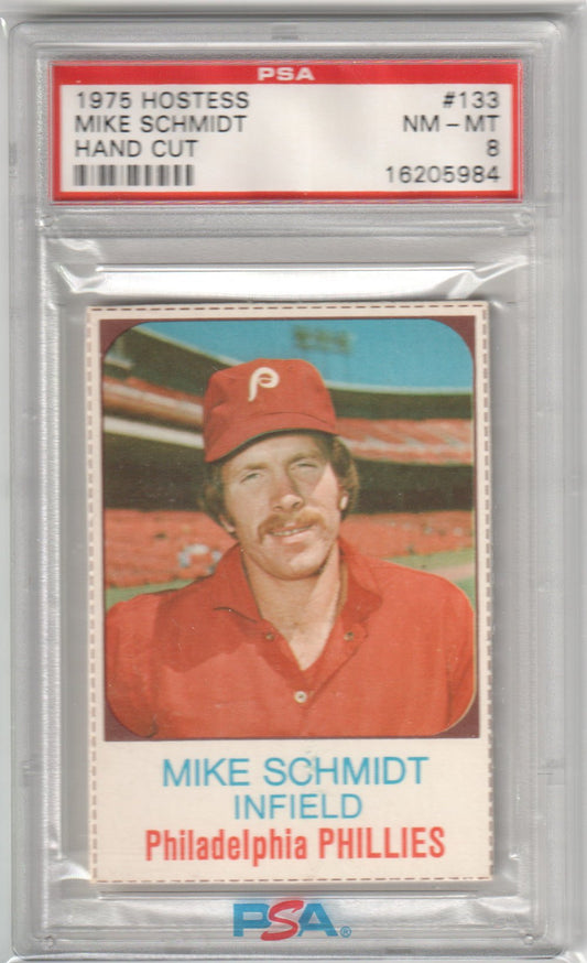 MIKE SCHMIDT 1975 Hostess #133 PSA 8 NM - PHILLIES - Columbia Hobby - Sports Card Boxes - Toploaders - Card Savers