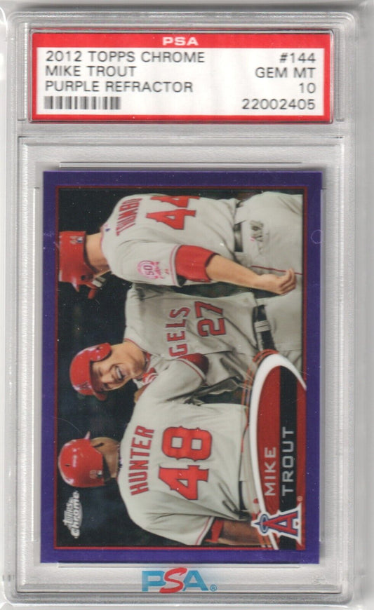 MIKE TROUT 2012 Topps Chrome Purple Refractor #144 PSA 10 GEM MINT - ANGELS - Columbia Hobby - Sports Card Boxes - Toploaders - Card Savers