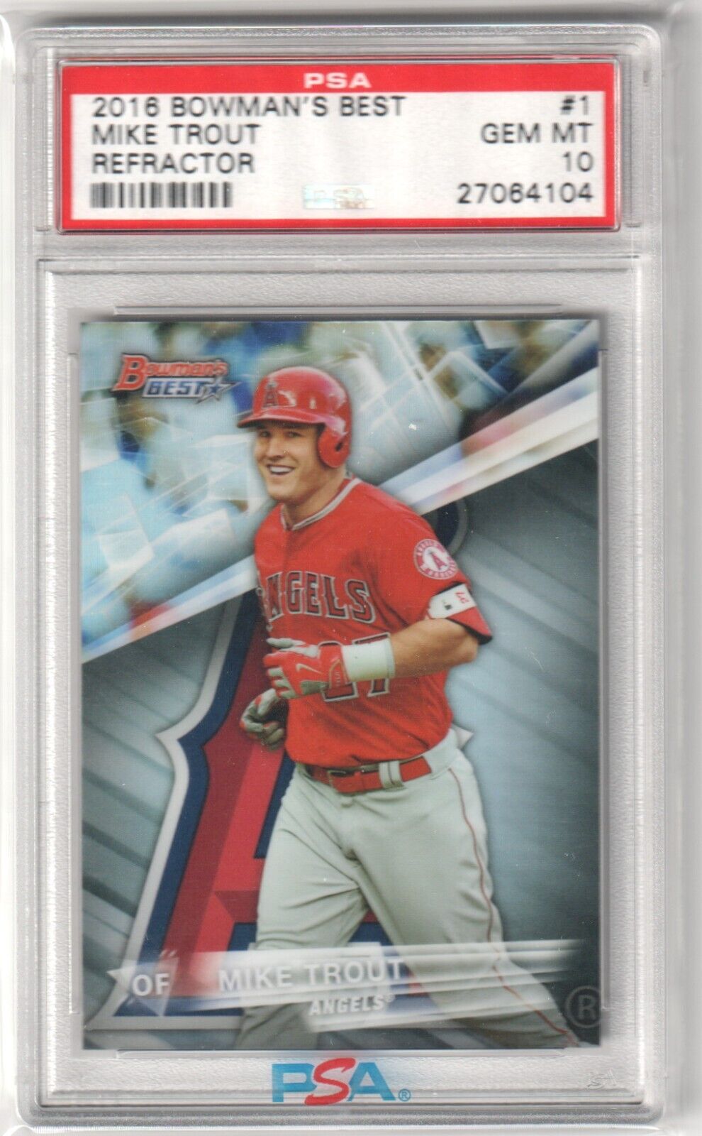 MIKE TROUT 2018 Bowman's Best Refractor #1 PSA 10 GEM MINT - ANGELS - Columbia Hobby - Sports Card Boxes - Toploaders - Card Savers