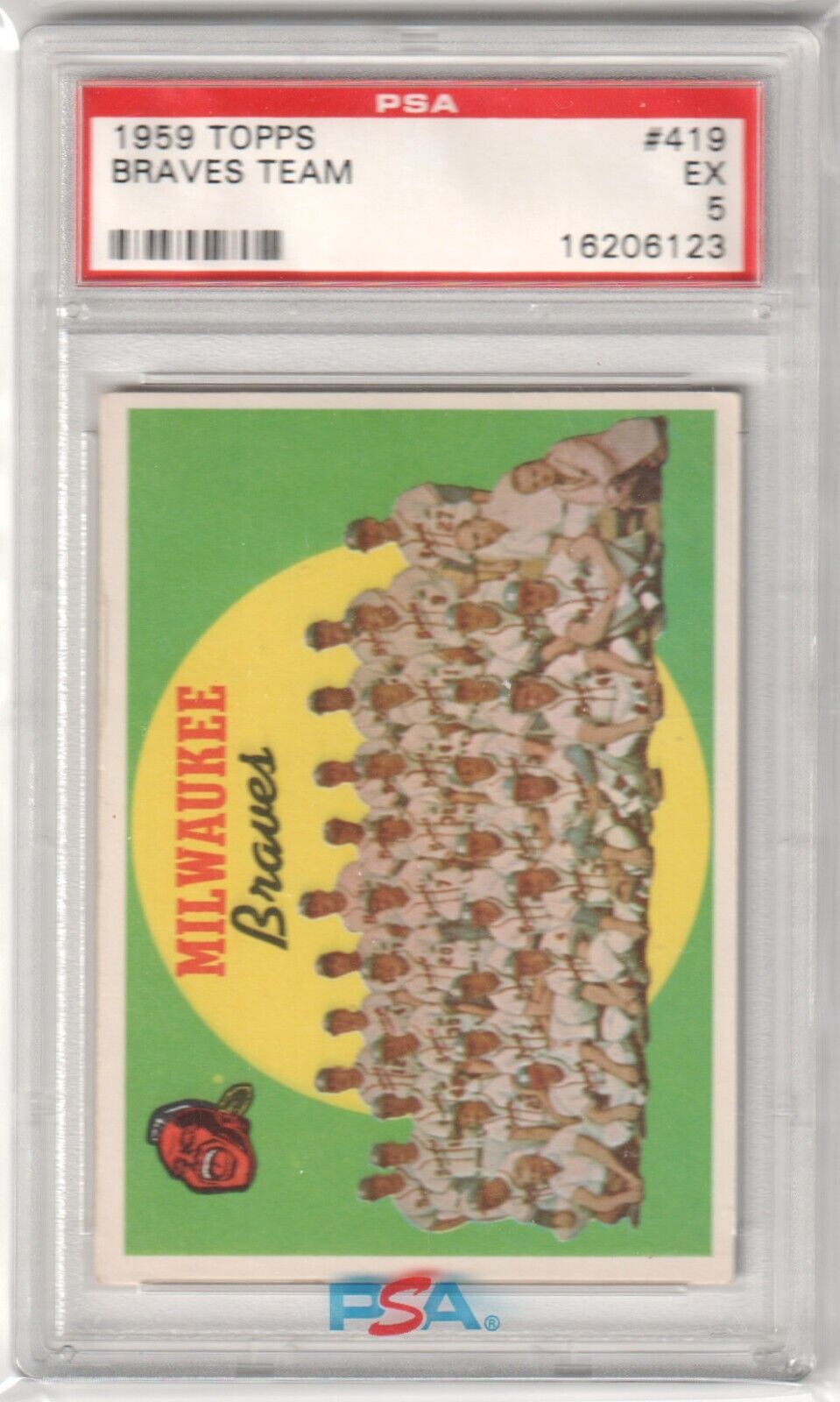 MILWAUKEE BRAVES 1959 Topps Team Checklist #419 Graded PSA 5 EX - Columbia Hobby - Sports Card Boxes - Toploaders - Card Savers