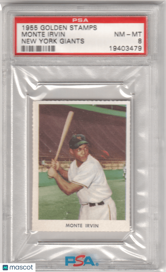 MONTE IRVIN 1955 Golden Stamps New York Giants PSA 8 NM - MT - Columbia Hobby - Sports Card Boxes - Toploaders - Card Savers