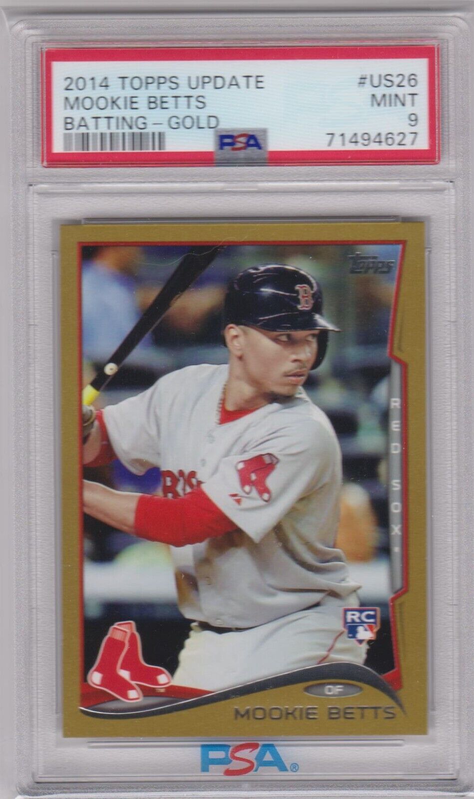 MOOKIE BETTS 2014 Topps Update Batting Gold RC Rookie #/2014 PSA 9 MINT DODGERS - Columbia Hobby - Sports Card Boxes - Toploaders - Card Savers