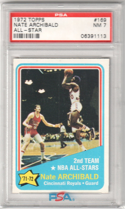 NATE TINY ARCHIBALD 1972 Topps #169 All Star PSA 7 NM - ROYALS - Columbia Hobby - Sports Card Boxes - Toploaders - Card Savers