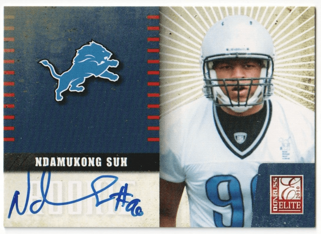 NDAMUKONG SUH 2010 Donruss Elite RC Rookie Autograph Auto - LIONS - Columbia Hobby - Sports Card Boxes - Toploaders - Card Savers