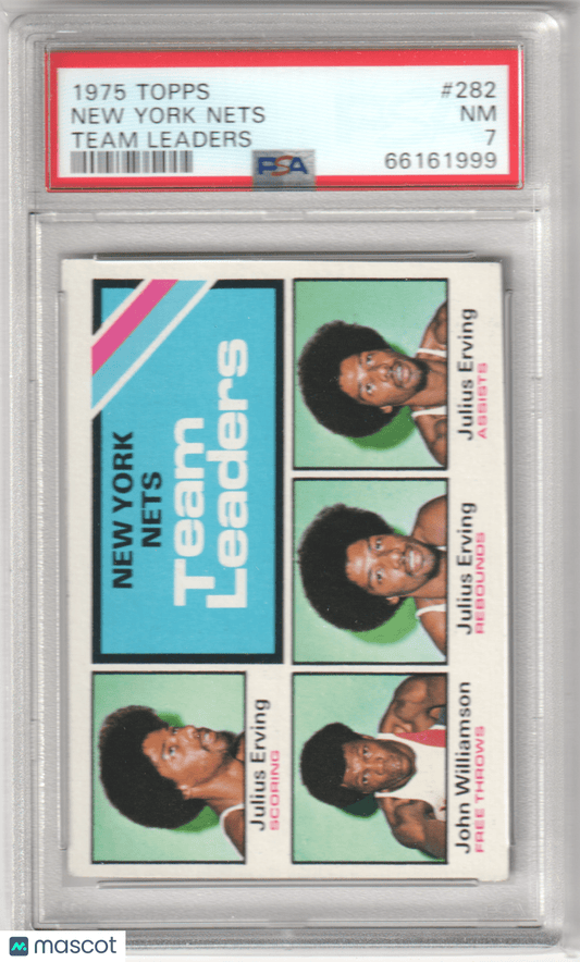 New York Nets 1975 - 76 Topps #282 Team Leaders PSA 7 NM - Columbia Hobby - Sports Card Boxes - Toploaders - Card Savers