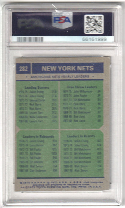 New York Nets 1975 - 76 Topps #282 Team Leaders PSA 7 NM - Columbia Hobby - Sports Card Boxes - Toploaders - Card Savers