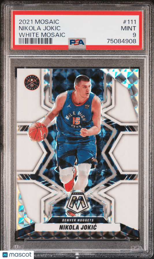 NIKOLA JOKIC 2021 - 22 Panini Mosaic #111 White PSA 9 MINT - NUGGETS - Columbia Hobby - Sports Card Boxes - Toploaders - Card Savers