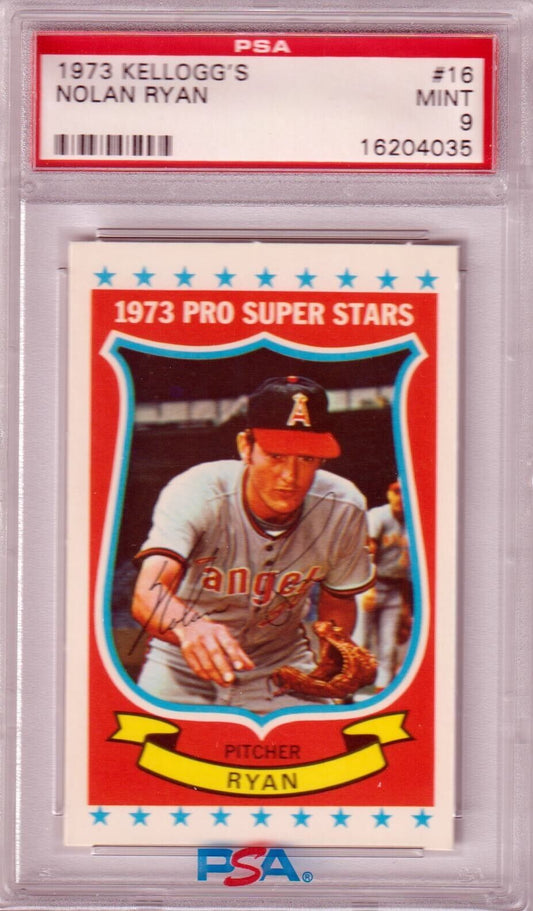 NOLAN RYAN 1973 Kellogg's Pro Super Stars #16 PSA 9 MINT - ANGELS - Columbia Hobby - Sports Card Boxes - Toploaders - Card Savers
