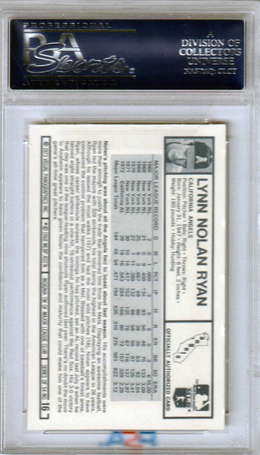 NOLAN RYAN 1973 Kellogg's Pro Super Stars #16 PSA 9 MINT - ANGELS - Columbia Hobby - Sports Card Boxes - Toploaders - Card Savers