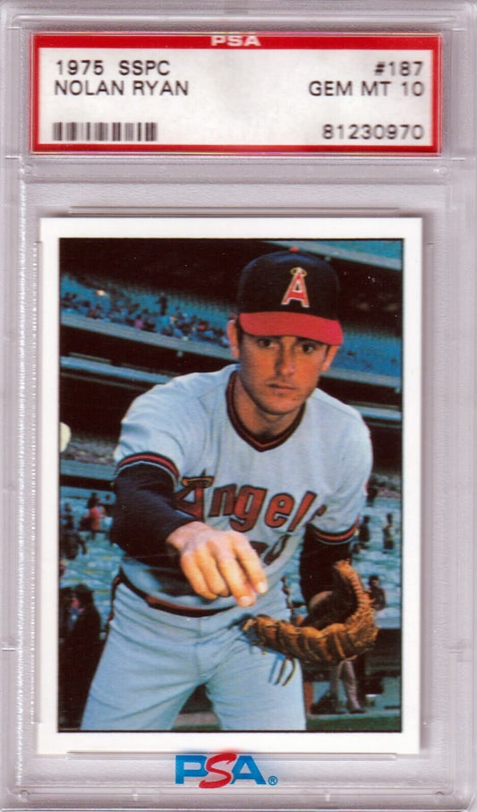 NOLAN RYAN 1975 SSPS #187 PSA 10 GEM MINT - ANGELS - Columbia Hobby - Sports Card Boxes - Toploaders - Card Savers