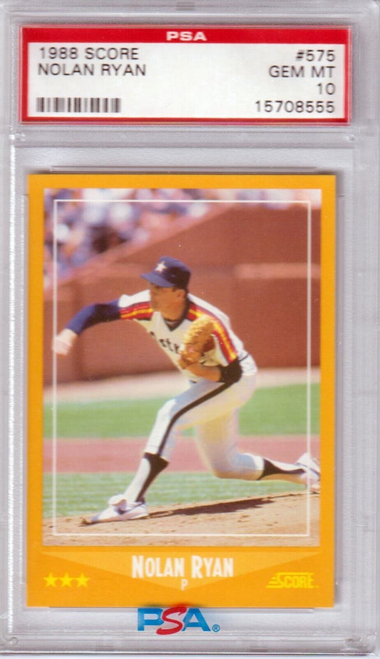 NOLAN RYAN 1988 Score #575 PSA 10 GEM MINT - ASTROS - Columbia Hobby - Sports Card Boxes - Toploaders - Card Savers