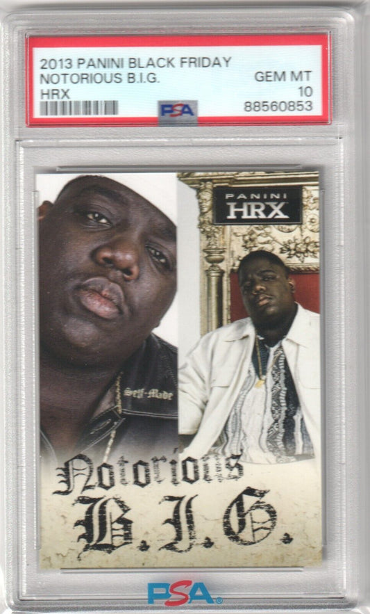 NOTORIOUS B.I.G 2013 Panini Black Friday HRX RC Rookie PSA 10 GEM MINT - Columbia Hobby - Sports Card Boxes - Toploaders - Card Savers