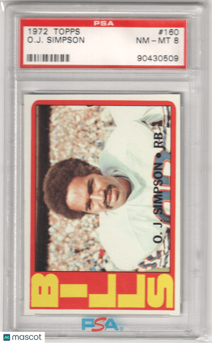 O. J. SIMPSON 1972 Topps 160 PSA 8 NM - BILLS - Columbia Hobby - Sports Card Boxes - Toploaders - Card Savers