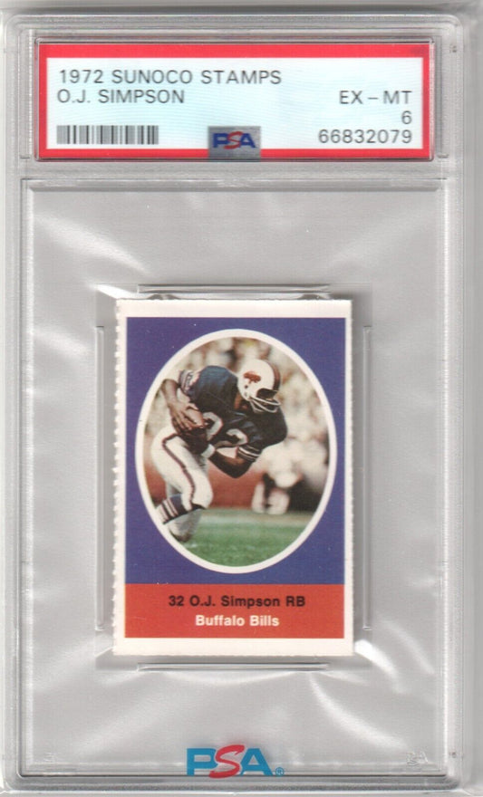O.J. SIMPSON 1972 Sunoco Stamps PSA 6 EX - MT - BILLS - Columbia Hobby - Sports Card Boxes - Toploaders - Card Savers