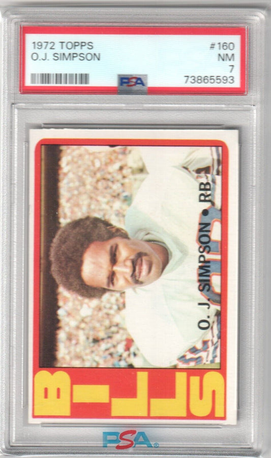 O.J. SIMPSON 1972 Topps #160 PSA 7 N M - BILLs - Columbia Hobby - Sports Card Boxes - Toploaders - Card Savers