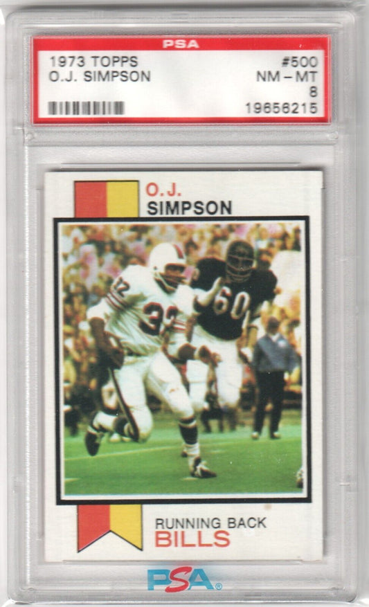 O.J. SIMPSON 1973 Topps #500 PSA 8 NM - MT - BILLS - Columbia Hobby - Sports Card Boxes - Toploaders - Card Savers