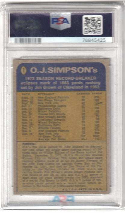 O.J. SIMPSON 1974 Topps HOF 100 Year Should Say Yards #1 PSA 7 NM - BILLS - Columbia Hobby - Sports Card Boxes - Toploaders - Card Savers