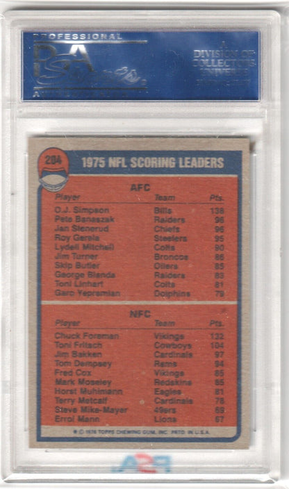 O.J. SIMPSON CHUCK FOREMAN 1976 Topps #204 PSA 8 NM - MT - BILLS VIKINGS - Columbia Hobby - Sports Card Boxes - Toploaders - Card Savers
