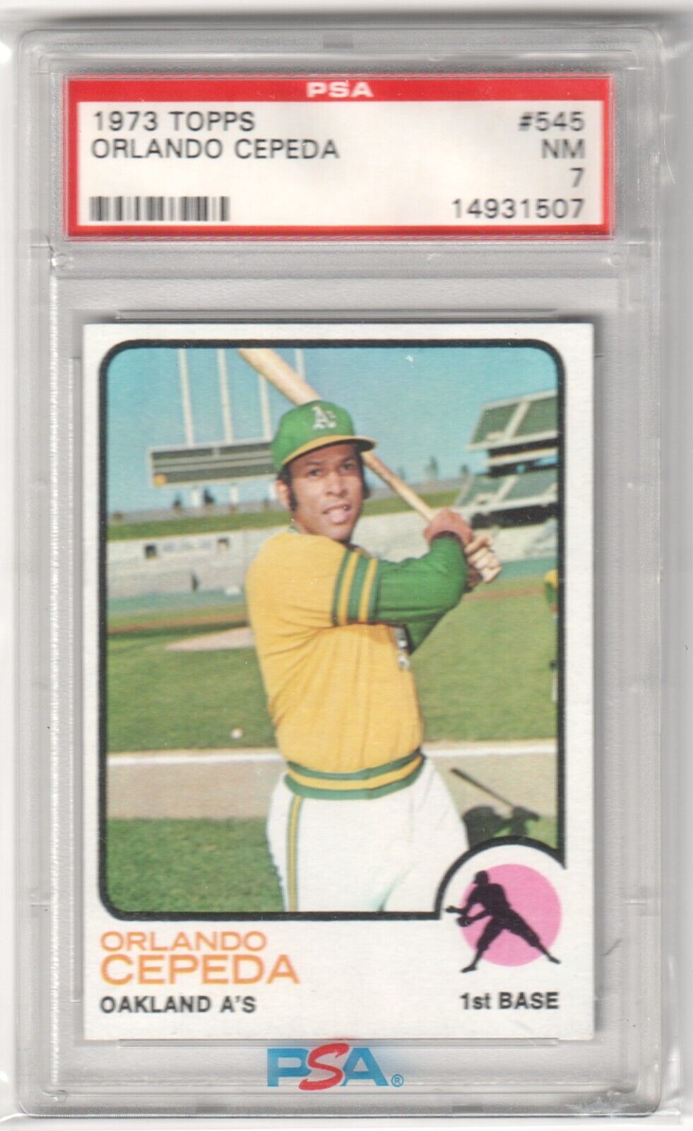 ORLANDO CEPEDA 1973 Topps #545 PSA 7 NM - ATHLETICS - Columbia Hobby - Sports Card Boxes - Toploaders - Card Savers