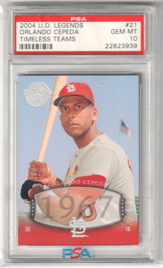 ORLANDO CEPEDA 2004 Upper Deck Legends Timeless Teams PSA 10 GEM MINT CARDINALS - Columbia Hobby - Sports Card Boxes - Toploaders - Card Savers