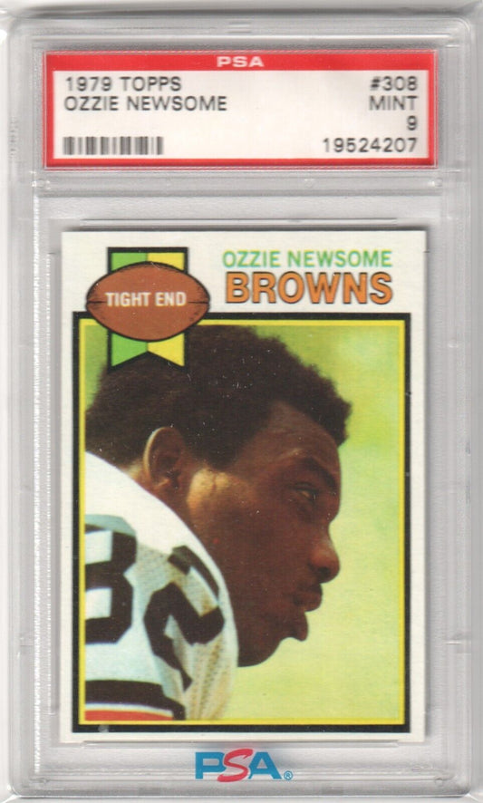 OZZIE NEWSOME 1979 Topps RC Rookie HOF #308 PSA 9 MINT - BROWNS - Columbia Hobby - Sports Card Boxes - Toploaders - Card Savers