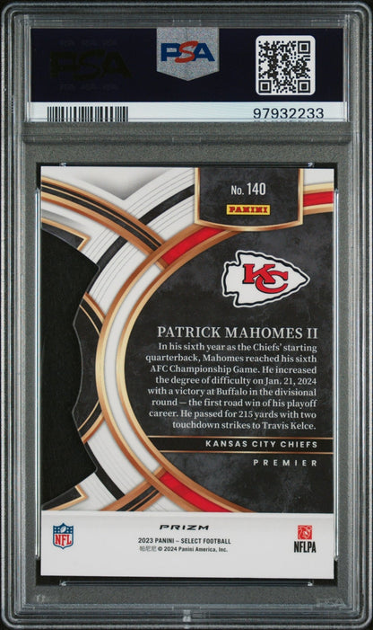 PATRICK MAHOMES II 2023 Panini Select #140 Die Cut Red & Yellow Prizm PSA - Columbia Hobby - Sports Card Boxes - Toploaders - Card Savers