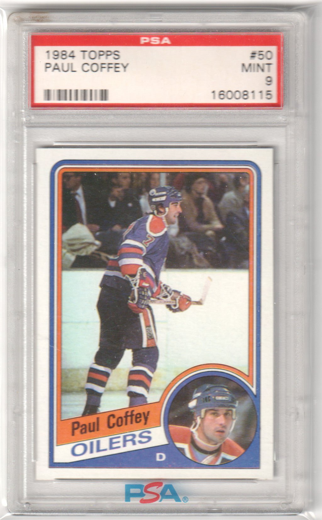 PAUL COFFEY 1984 - 85 Topps #50 PSA 9 MINT - OILERS - Columbia Hobby - Sports Card Boxes - Toploaders - Card Savers