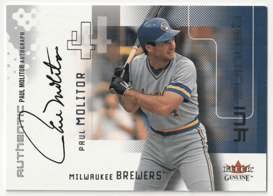 PAUL MOLITOR 2002 Fleer Genuine Autograph Auto SP #/365 - BREWERS - Columbia Hobby - Sports Card Boxes - Toploaders - Card Savers