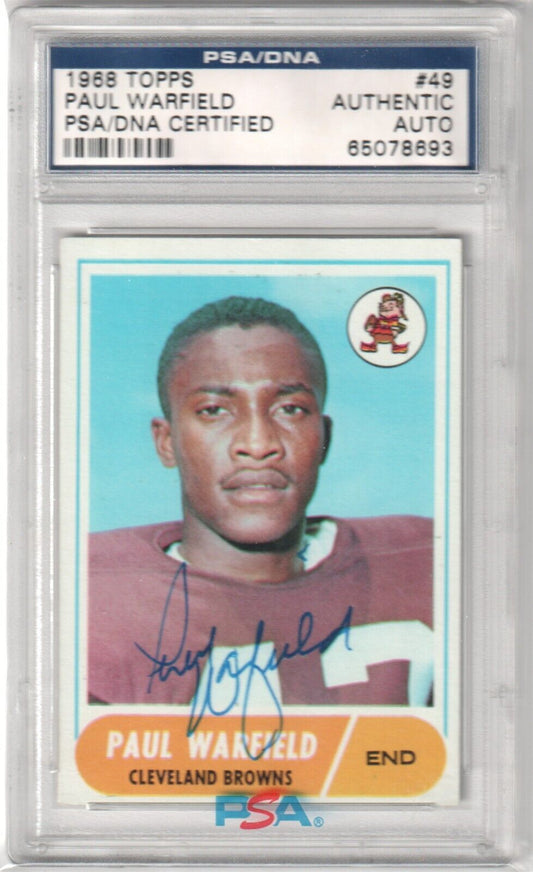 PAUL WARFIELD 1968 Topps #49 Autograph Auto PSA / DNA Certified - BROWNS - Columbia Hobby - Sports Card Boxes - Toploaders - Card Savers